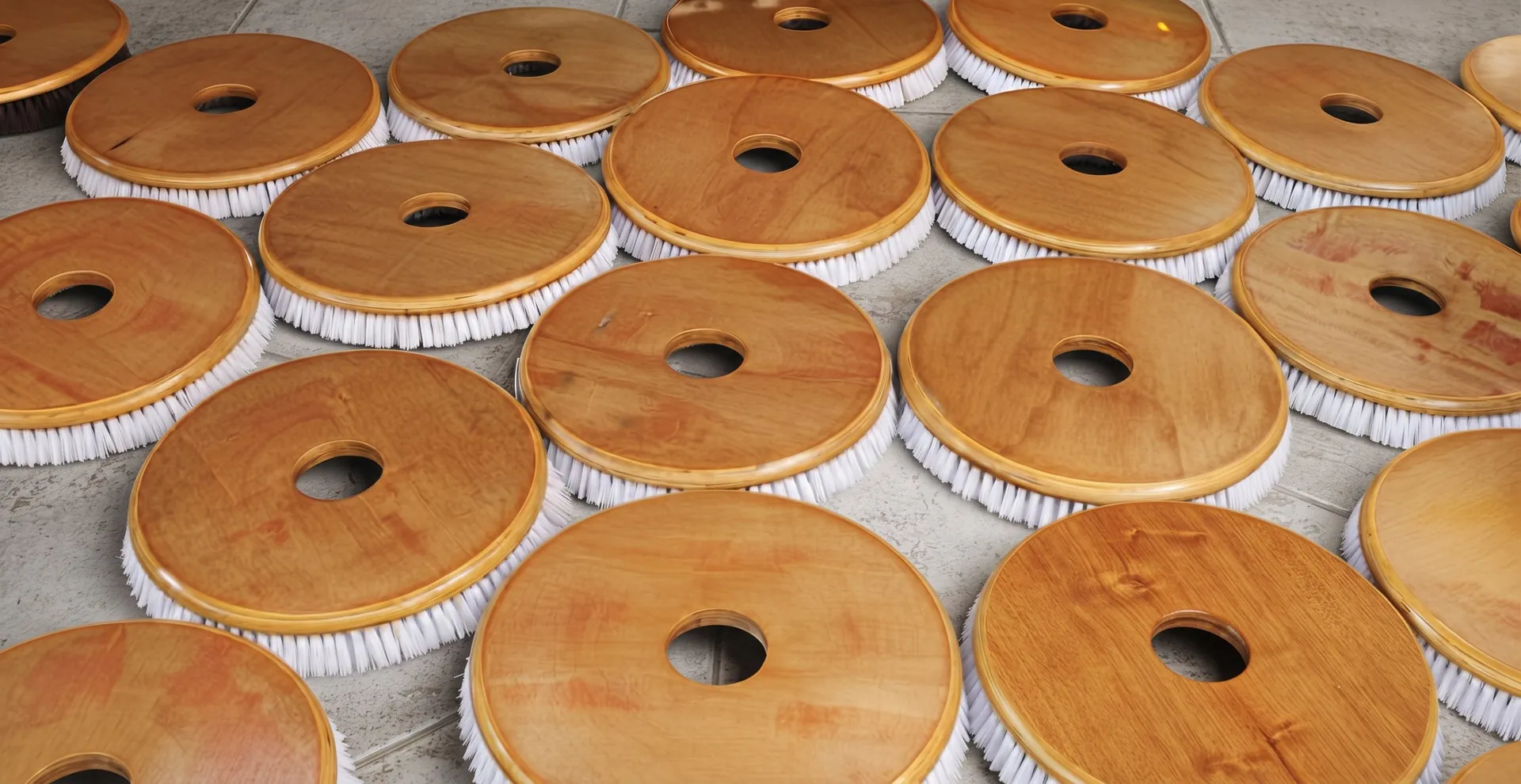 Escobillas para lustradoras de Eveplast, con base de madera y cerda blanca